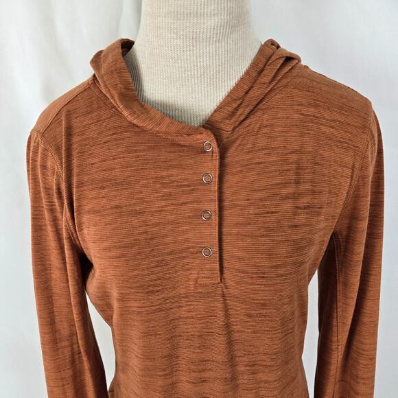 Prana Hoody Women's XS Burnt Orange Henley Neckline Kangaroo Pouch Long Sleeve - Picture 2 of 13